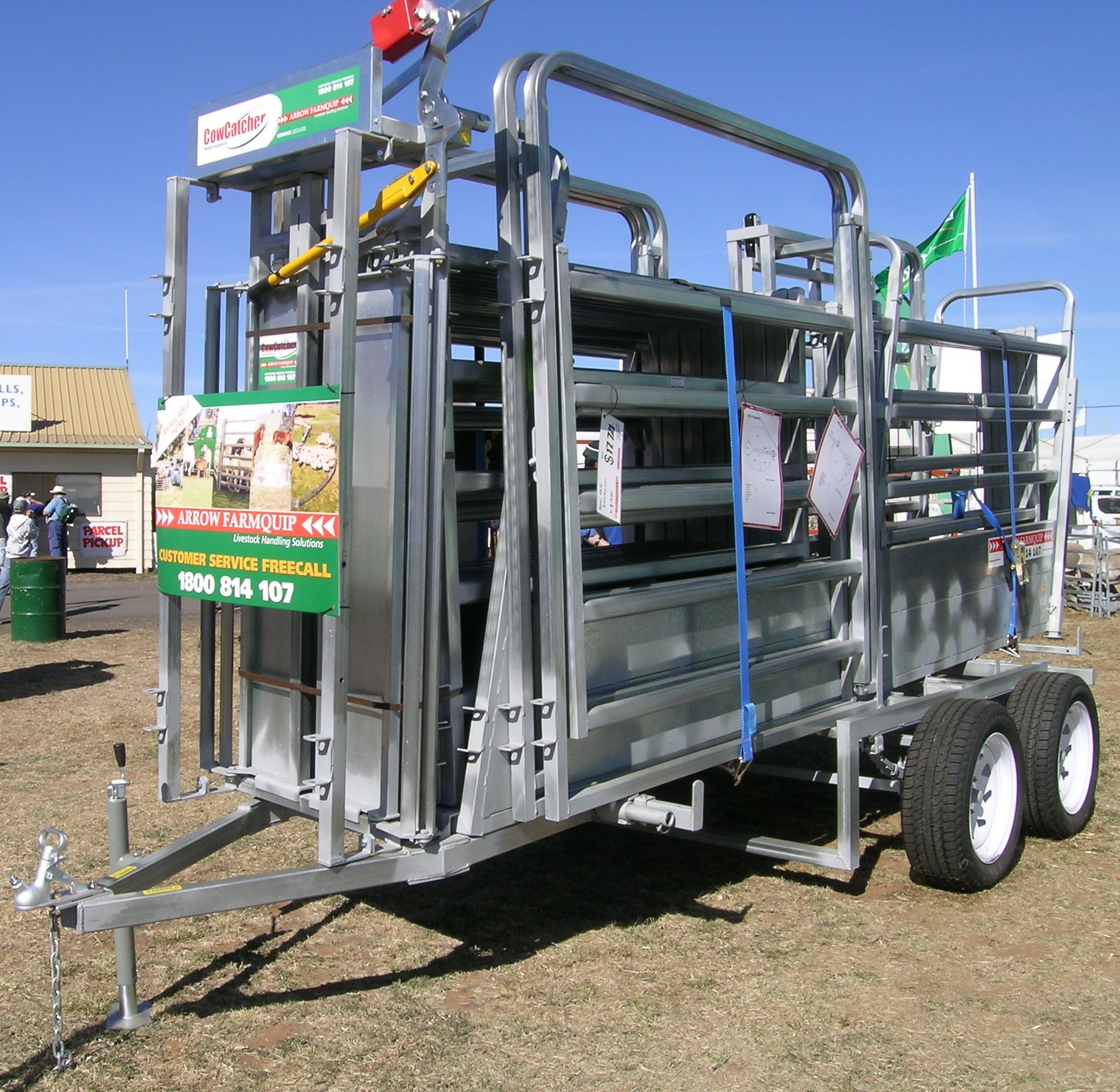 Portable cattle yards folded on a trailer